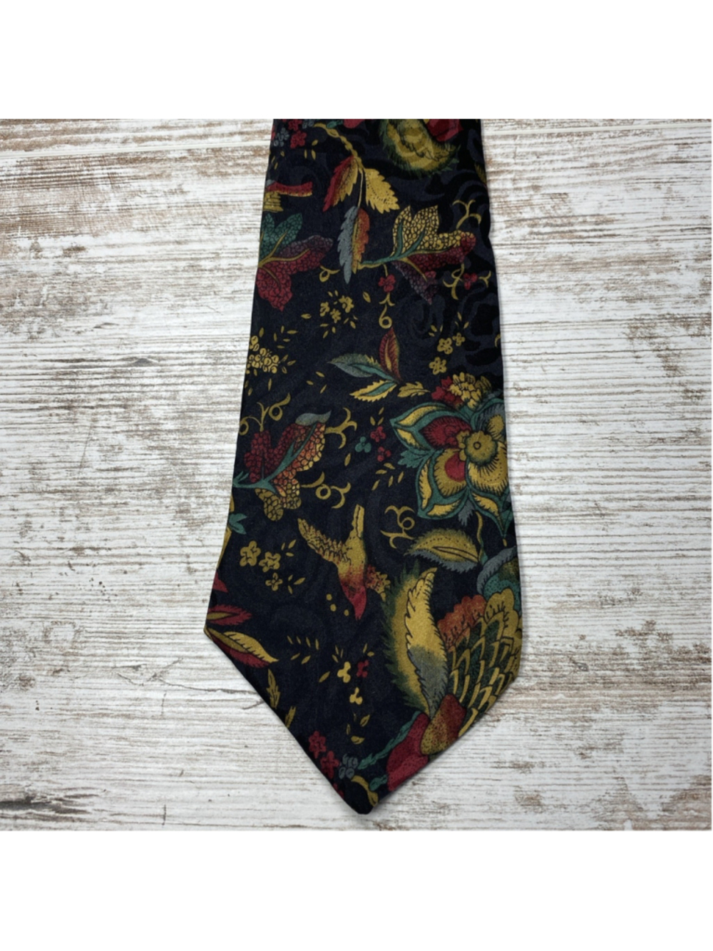 Park Avenue Italian Silk Tie Floral Garden Botanical Black Red Gold Green 58x3.5